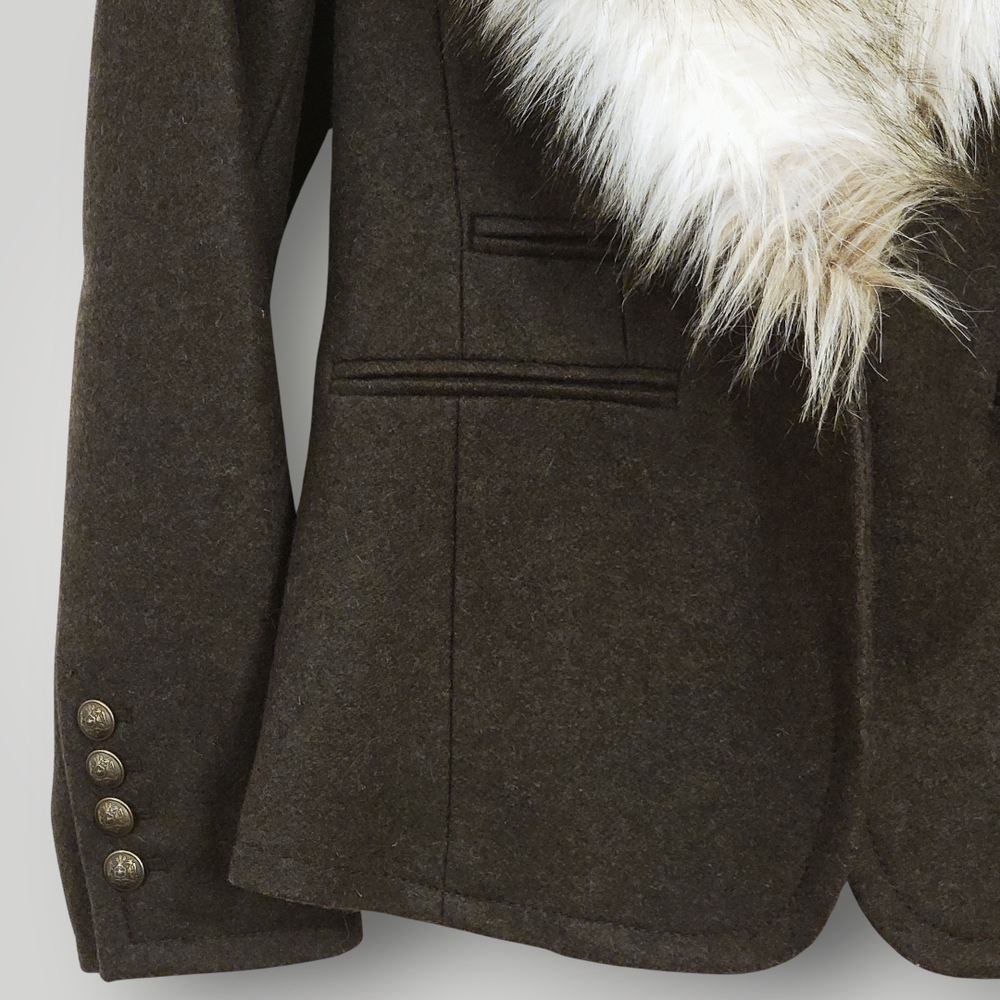 Wool Military Jacket w/ Removable Faux Fur Collar – Gray/Olive 2P - Picture 5 of 7